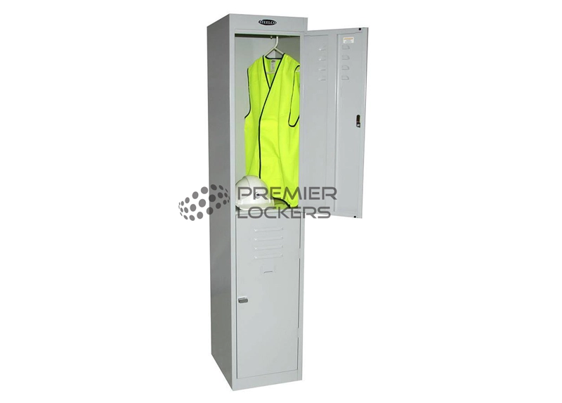 Open Metal Locker with Hi Vis Vest and Hardhat inside