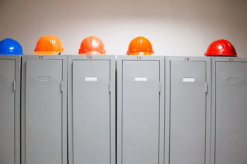 Grey Steel Lockers With Safety Helmets